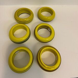 West Elm Vintage Ceramic Yellow with Brown Accents Napkin Rings (6)